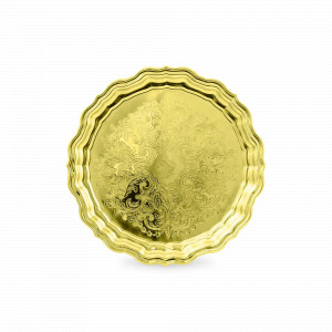 Поднос круглый, 37 см, латунь, золотистый, серия Охотничий домик, Кольчугинский Мельхиор, Россия, Подносы