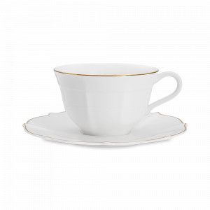 Пара чайная «Лотос», 250 мл, костяной фарфор, белый, золотой, серия Emily, ANNA LAFARG, Китай, Чайные пары