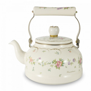 Чайник наплитный, 2,3 л, эмалированная сталь, кремовый, декор, серия Воспоминание, EJIRY, Япония, EJIRY (Япония)