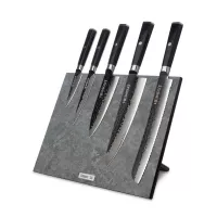 Набор кухонных ножей, 5 штук, на магнитной подставке, серия Black Damascus, HEIMCUT, Россия, 