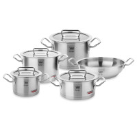 Набор посуды 9 предметов: 4 кастрюли, 1 сотейник, 4 стеклянные крышки, серия Gourmet Plus, ELO, Германия