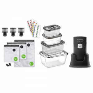 Вакууматор с комплектом аксессуаров, 23 предмета нержавеющая сталь, пластик, стальной, черный, CASO, Германия, Вакуумные упаковщики CASO