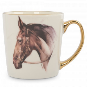 Кружка «Голова лошади», 500 мл, фарфор, белый, золотистый ручка, серия Horse, ANNA LAFARG, Китай, Белые кружки
