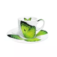 Пара кофейная, 100 мл, костяной фарфор, белый, зеленый, серия Freedom, TAITU, Италия, 