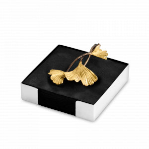 Подставка для салфеток «Листья гинкго», 13 x 13 x 4 см, нержавеющая сталь, латунь, серебристый, золотой, серия Golden Ginkgo, MICHAEL ARAM, США, MICHAEL ARAM (США)