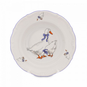 Тарелка суповая, 22.5 см, фарфор, белый, декор, серия Гуси, REPAST, Чехия, Гуси REPAST