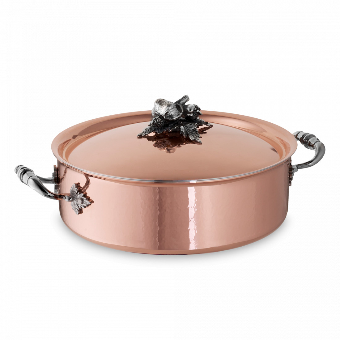 Медный сотейник с толстым дном, диаметр: 26 см, объем: 5,0 л, крышка с посеребренной декорированной ручкой, серия Opus Cupra, RUFFONI, Италия