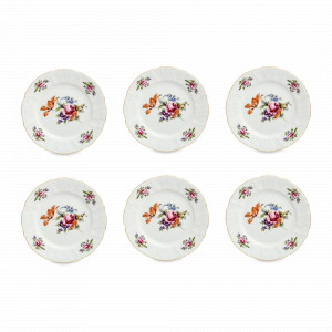 Набор из 6-ти закусочных тарелок, 19 см, фарфор, белый, декор, серия Полевой цветок, BERNADOTTE, Чехия, Чешский фарфор