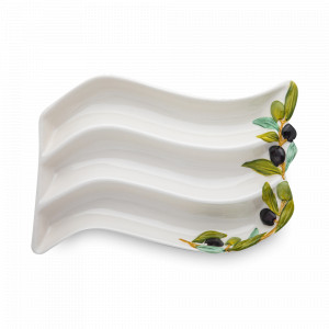 Блюдо сервировочное, 27 х 21 см, керамика, белый, декор, серия Оливки, EDELWEISS, Италия, Прямоугольные блюда для сервировки
