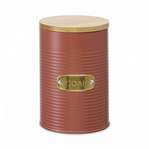 Банка для хранения соли, 1.3 л, углеродистая сталь, бамбук, терракота, серия Irmel, SMART SOLUTIONS, Россия, Емкости для хранения сыпучих продуктов