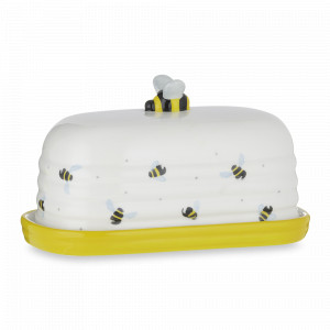 Маслёнка, 17 х 10 х 10 см, керамика, белый, желтый, серия Sweet Bee, PRICE &amp; KENSINGTON, Великобритания, Икорницы, масленки