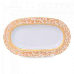 Блюдо овальное Constanza Creme Gold, 24 х 14 см, фарфор, белый, золотой, серия Tosca, FALKENPORZELLAN, Германия, Блюда из фарфора