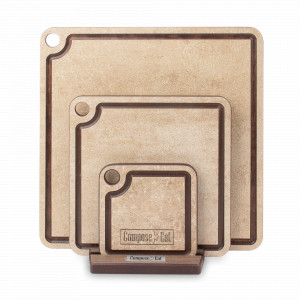 Набор сервировочных досок, 3 штуки, на подставке, порфир кремовый, в подарочной упаковке, композитный материал, серия ProFashion, ComposeEat, Россия, Сервировочные доски