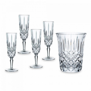 Набор из 5-ти предметов: 4 бокала для шампанского и ведро для льда, хрустальное стекло, серия Noblesse, NACHTMANN, Германия, Бокал-флейта для шампанского