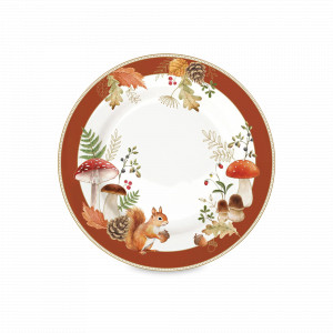 Тарелка десертная Грибы и листья, 19 см, фарфор, белый, декор, серия Autumn Breeze, EASY LIFE (R2S), Италия, Тарелки из Италии
