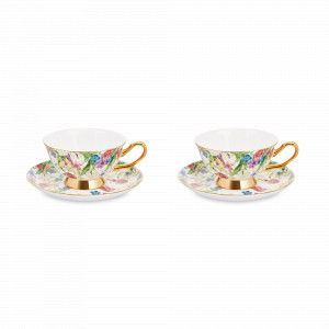 Набор из 2-х чайных пар, 220 мл, костяной фарфор, белый, декор, позолота, серия Fleur D'Or, DECOR DE TABLE, Россия, Чайные пары