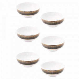 Набор из 6-ти порционных салатников Black Gold, 14 см, фарфор, черный, золотой, серия Constanza Rio, FALKENPORZELLAN, Германия, Наборы фарфоровых салатников