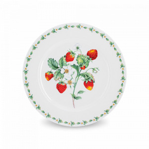 Тарелка обеденная Земляничная поляна, 27 см, костяной фарфор, белый, декор, серия Emily, ANNA LAFARG, Китай, Красивые тарелки для сервировки