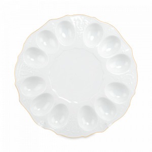 Блюдо для 12-ти яиц, 27 см, фарфор, белый, золотой, серия Белый узор, BERNADOTTE, Чехия, НОВИНКИ