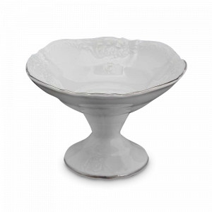 Конфетница на ножке, 25 см, фарфор, белый, серия Платиновая линия, BERNADOTTE, Чехия, Вазы для фруктов фарфоровые