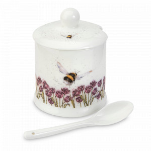 Банка для меда с ложкой «Шмель Забавная фауна», 110 мл, костяной фарфор, белый, декор, серия Wrendale Designs, ROYAL WORCESTER, Великобритания, ROYAL WORCESTER (Великобритания)