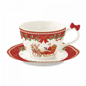 Пара чайная, 240 мл, фарфор, серия Christmas Heritage, EASY LIFE (R2S), Италия, Красивые чайные пары