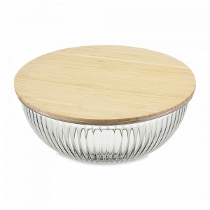 Салатник с бамбуковой крышкой, 3.5 л, 26.5 см, стекло, серия Harmy, LIBERTY JONES, Россия, Салатники с крышкой