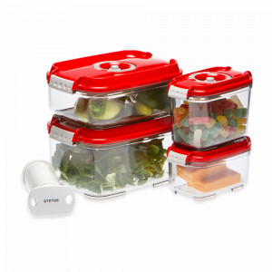 Набор из 4-х вакуумных контейнеров и насоса, материал: тритан, цвет: красный, серия REC-Smaller, STATUS, Словения, STATUS (Словения)