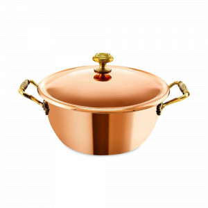 Кастрюля с крышкой «КМ», 25 см, 3.5 л, медь, серия Медная посуда, Кольчугинский Мельхиор, Россия, Кольчугинский мельхиор