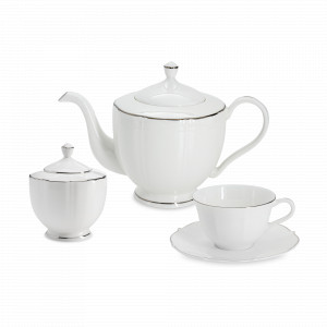 Сервиз чайный на 6 персон Lotus silver, 14 предметов, фарфор, белый с серебристым кантом, серия Emily, ANNA LAFARG, Китай, Скидка  до -25% на фарфор  Anna Lafarg