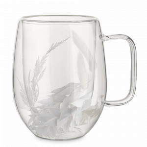 Кружка с двойными стенками Белые цветы, 330 мл, стекло с сухоцветами внутри, серия Meadow, ANNA LAFARG, Китай, 