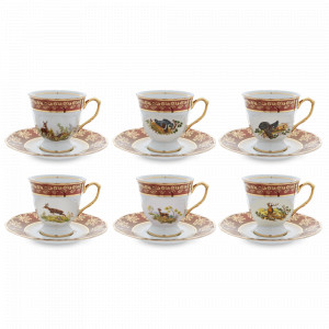 Набор из 6-ти кофейных пар мокко Охота, 120 мл, фарфор, красный, серия Мария-Тереза, REPAST, Чехия, Мария-Тереза REPAST