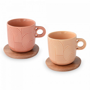 Набор из 2-х кружек с подставками, 0,25 л, фарфор, дерево, бежевый и коричневый, серия Радуга, EASY LIFE (R2S), Италия, Осенняя сервировка