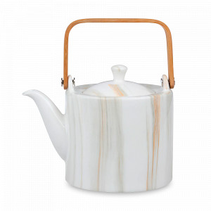 Чайник заварочный, 800 мл, фарфор, нержавеющая сталь, бамбук, белый, серый, серия The Royal Marble, HOME &amp; STYLE, Китай, Чайники заварочные