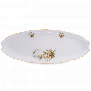 Блюдо овальное для рыбы, 65 х 25 см, фарфор, белый, декор, серия Зеленый цветок, BERNADOTTE, Чехия, Зеленый цветок BERNADOTTE