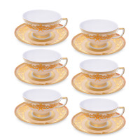Набор из 6-ти чайных пар Creme Gold, 220 мл, фарфор, бежевый, золотой, серия Constanza Natalia, FALKENPORZELLAN, Германия