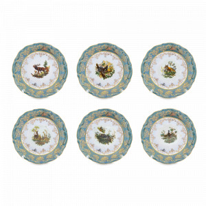 Набор из 6-ти десертных тарелок Охота, 17 см, фарфор, зеленый, серия Мария-Тереза, REPAST, Чехия, Тарелки REPAST