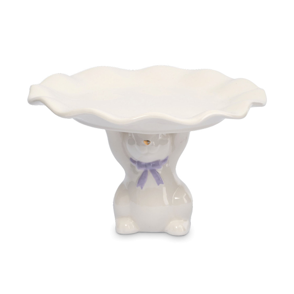 Блюдо на ножке Кролик с бантом, 19 см, керамика, белый, декор, серия Bunny, ANNA LAFARG, Китай
