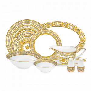Сервиз обеденный на 12 персон, 48 предметов, фарфор, бело-желтый с золотистым кантом, серия Tiara, ROYAL CROWN, Китай, Наборы столовой посуды