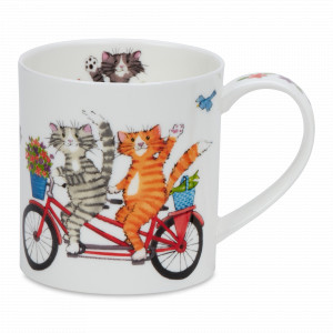 Кружка «Кошки на велосипеде», 350 мл, костяной фарфор, белый, красный, серия Orkney, DUNOON, Великобритания, Чашки