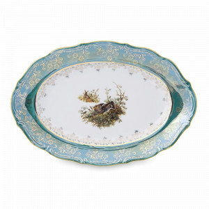 Блюдо овальное Охота, 29 см, фарфор, зеленый, серия Мария-Тереза, REPAST, Чехия, Блюда сервировочные