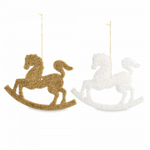 Украшение новогоднее - подвес Лошадка-качалка, 2 предмета, 12 х 9 см, пластик,золотистый, белый, серия New Year, ANNA LAFARG, Китай, Скидка до -20% на бренд ANNA LAFARG