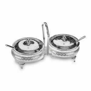 Набор из 2-х вазочек для варенья с крышками и ложками, 25,7 х 12 см, нержавеющая сталь, стекло, серебро, QUEEN ANNE, Великобритания, QUEEN ANNE (Великобритания)