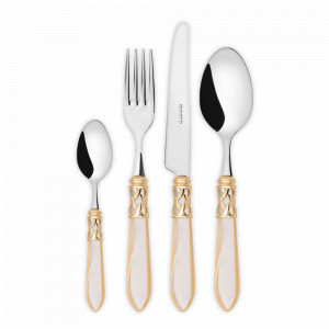 Набор столовых приборов на 6 персон, 24 предмета, сталь, акрил, цвет: хром-слоновая кость-золото, серия Aladdin, BUGATTI Cutlery, Италия, BUGATTI CUTLERY (Италия)