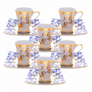 Набор из 6-ти чайных пар Blueshade Gold, 220 мл, фарфор, синий, золотой, серия Tosca, FALKENPORZELLAN, Германия, Чайные пары из Германии