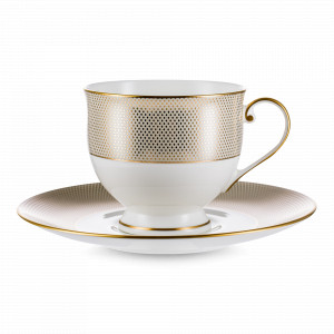 Пара чайная, 240 мл, костяной фарфор, белый, золотой, серия Золотой алмаз, NARUMI, Япония, NARUMI (Япония)