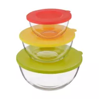 Набор из 3-х круглых контейнеров, 1 л, 2 л, 4 л, стекло, пластик, GLASSLOCK, Корея, 