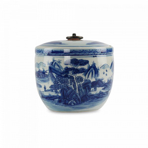 Банка с крышкой, 12 см, фарфор, металл, белый, синий, ROOMERS FURNITURE, Нидерланды, Шкатулки