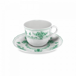 Пара чайная Piatti verde, 200 мл, фарфор, белый, зеленый, серия Neos Anthiros, LE COQ, Италия, LE COQ (Италия)