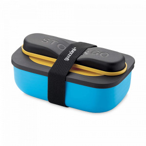 Набор из ланч-бокса и приборов, 20 х 12 см, полипропилен, нержавеющая сталь, голубой, серия Store Go, GUZZINI, Италия, Ланч-боксы